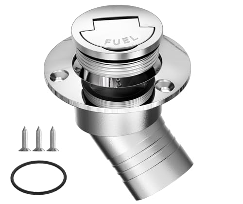 METRAXION Boat Fuel Deck Filler 1-1/2 Stainless Steel 316 Boat Deck Fill Cap Neck for Boat Yacht RV Trucks Tractors with Screws Spare O-Ring (1-1/2 inch/41mm Fuel Angled)