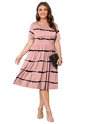 Image of POSESHE Womens Plus Size Summer Dress 2026 Casual Short Sleeve Empire Waist Loose Fit Swing T-Shirt Dress with Pockets