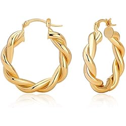 Aros Dorados Gruesos Pendientes de aro de oro trenzado para mujer, aros gruesos y gruesos, hipoalergénicos, grandes pendientes de giro vintage