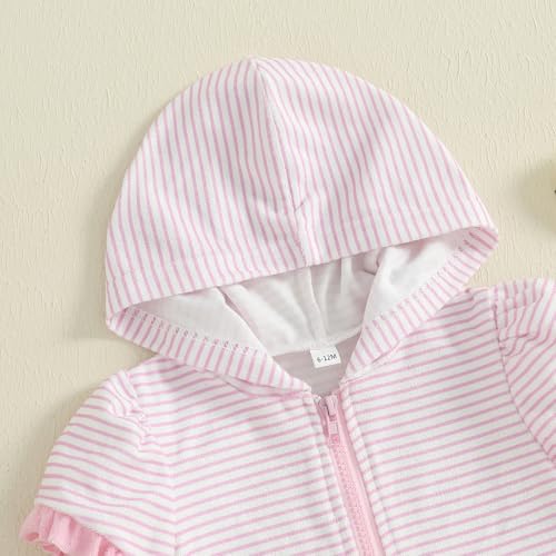 Girls Striped Swim Cover Up Beachwear Short Sleeve Zip Up Hooded Terry Swim Coverups One Piece Swimsuits Swimwear3