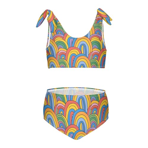 Colorful Rainbow Girls Two Piece Tankini Swimsuits Summer Bathing Suit Beach Swimwear Set