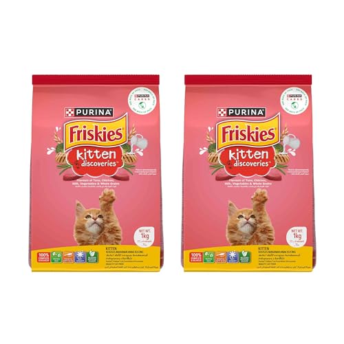 Image of FRISKIES Kitten Discoveries Kitten Food, Tuna Chicken Milk Vegetables & Whole Grain Flavours, 1kg Packet, Granule (Pack of 2)