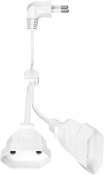Rallonge Plate 2 en 1, Câble D'Extension Euro, Rallonge Prise Plate, Rallonge Fiche Plate pour TV Ordinateur Moniteur Beamer Lampe Appareils Ménagers (Blanc) - 1