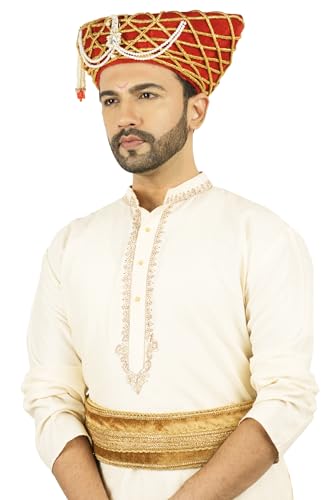 Image of Traditional Handstitch Ready to Wear Maharashtra Mavla Pagdi Topi Cap Turban for Party and Traditional Function