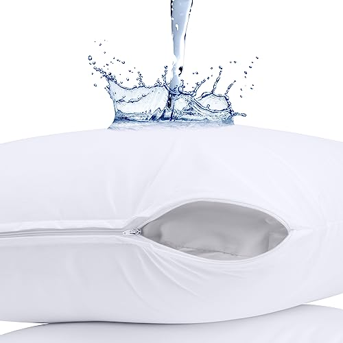 Image of Utopia Bedding Premium 100% Waterproof Pillow Protectors with Zipper King Size (Set of 40), Bed Bug and Dust Mite Proof Zippered Pillow Covers, Pillow Encasement Cases, White
