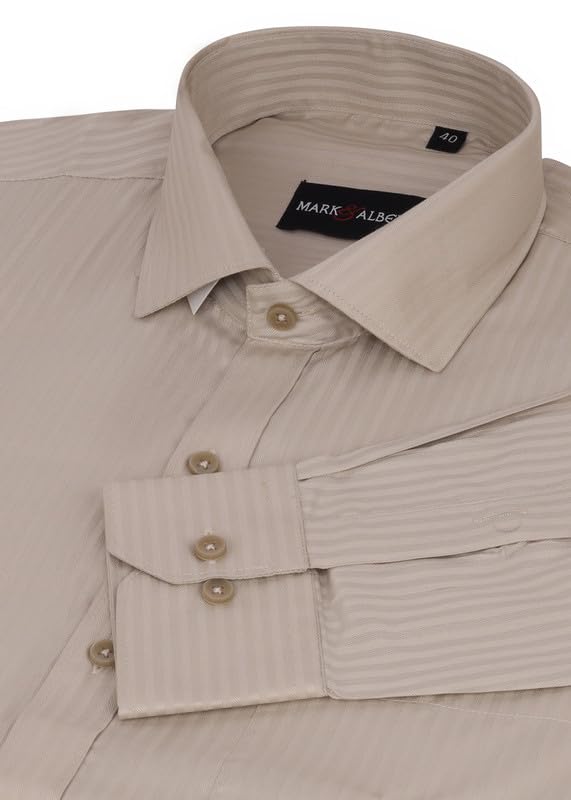 Image of MARK & ALBERT Men's Striped Full Sleeves Cotton Formal Shirt White | Stylish Shirt for Men