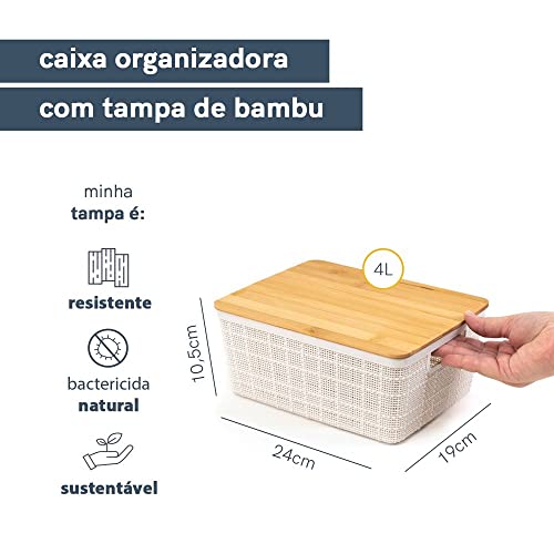 Oikos - Caixa Organizadora 4L com Tampa de Bambu Branca