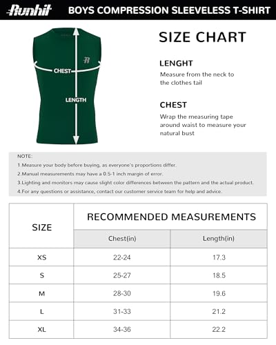 Runhit FZB0106087-34- GREEN :L Boys Compression Shirt Sleeveless Kids Athletic Tank Top Youth Quick Dry Undershirt thumb #6