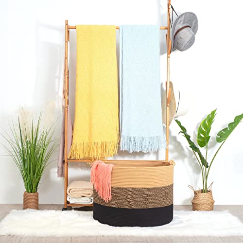 Mintwood Design Xxxxlarge 22 X 16 Inches Decorative Cotton Rope Basket, Blanket Basket Living Room, Laundry Basket, Woven Basket, Round Toy Storage Baskets Bin For Pillows, Towels, Black Jute #TOP4