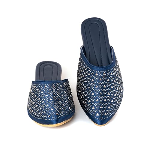 Image of Bellies for Women |Slip on Juttis Soft Padded |Stonework Mules for Ladies| Sparkling Upper |Back Open Casual Flats| Stylish Footwear Sandals for Ladies|Punjabi Mojari Half Shoes