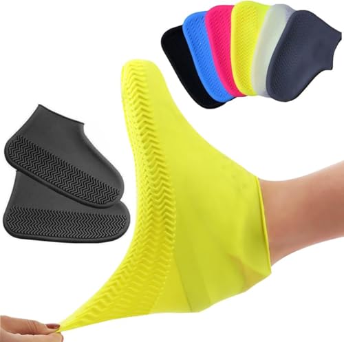 Schuhüberzieher Wasserdicht, Silikon Regenschutz Schuhe Schuhüberzieher, Überschuhe Regenüberzieher Schuhe Wiederverwendbare Anti-Rutsch Schuhüberzieher für Regen, Schlammige Straßen (Schwarz, M)