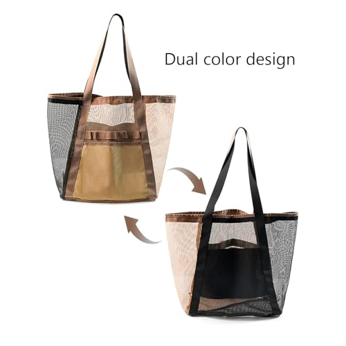 Alomejor Beach Bag, Portable Fashionable Mesh Shoulder Bag for Women Travel Shopping Camping3