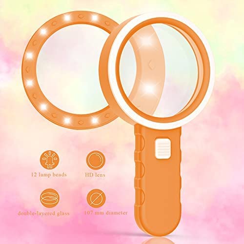 Lupas con luz, Lupa Grande de Mano 30X, Lupa iluminada para Lectura, degeneración Macular, Personas Mayores, Regalos para Personas Mayores,Silver