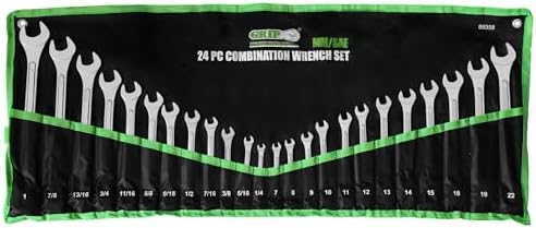 Grip 24 pc All-Purpose Master Combination Wrench Set MM/SAE - Metric 7mm to 22mm - SAE 1/4” to 1" - Roll-up Pouch - General Household, Garage, Auto Repairs, Cars, Trucks, Boat
