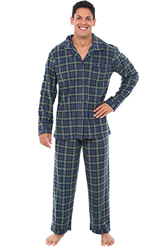 Alexander Del Rossa Men's Soft Plush Fleece Pajama Lounge Set, Warm Long Sleeve Shirt and Pants, PJ Blue and Green Tartan Plaid XL Tall (A0330P23XLT)