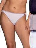 Vanity Fair Women's Illumination String Bikini Panties, Silky Stretch & Satin Trim, 3 Pack-Sangria/Earthy Grey/White, 8