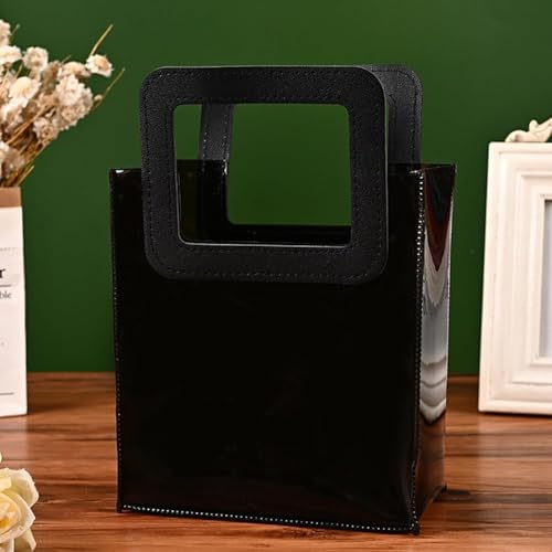 Image of SATYAM KRAFT 6 Pcs Transparent Reusable Leather Goodie Bags | Elegant Gift Bags for Her /Him Wedding Return Favors, Engagement Hampers, Marriage, Birthday & Festival Gifting | Handle Hamper Shopping Carry Bags (Black)