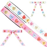 2 Rolls 50 Yards Valentine's Day Satin Ribbon Conversation Heart Ribbon for Valentines Day Craft,Wedding Anniversary Decorations Wrapping, Home Decor