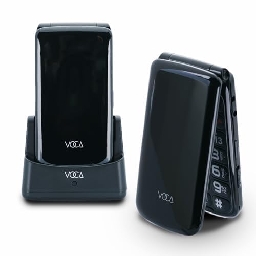 VOCA Big Button Flip Phone for Seniors Elderly | Unlocked 4G LTE | Loud Volume | SOS Button | Speed Dial | Predictive Text | Charging Dock | V340 (Black with extra battery, Black)
