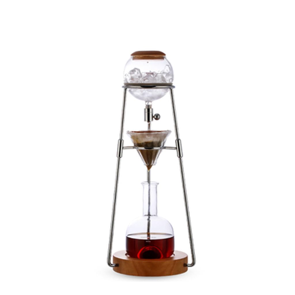 ASSICON Cafetera de aluminio con flujo de agua ajustable, cafetera helada en acero inoxidable y vidrio de borosilicato alto