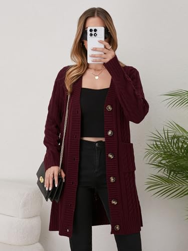 Image of Womens Cardigan Sweaters Cable Knit Sweater 2026 Fall Winter Chunky Open Front Button Down Coats with Pockets