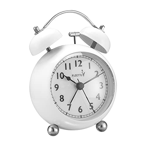 Floittuy {Loud Alarm Clock For Deep Sleepers) 3.5'' Twin Bell Alarm Clock With Backlight For Bedroom,No-Ticking,Cute(White) #TOP11