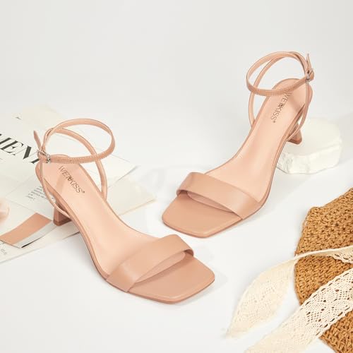 Image of wetkiss Kitten Heels Women Heels Sandals Low Heels Cute Heels Strappy Heels Square Toe Heels Black Nude Gold