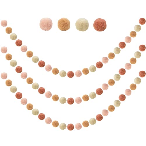 3 PCS Felt Ball Garland - 9.8 Feet 36 Balls 4 Pastel Colors Pom Pom Decorations - Nursery Decor Bunting Birthday Party Carnival Photo Prop