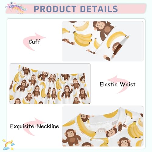 Orangutan Banana Pattern Cute Pajama Sets Long Sleeve Top and Pants, Snug Fit Sleepwear for Night Wears4