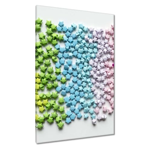 Origami coloré en forme d'étoiles : peinture imprimée sur toile 80 x 120 cm pour mur blanc vide