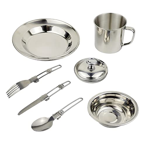 Hemoton Portable Plate Camping Cooking Utensils Set Stainless Steel Cookware Kit