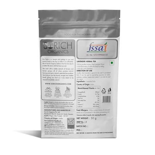 Sorich Organics Lavender Flower Herbal Tea 50gm | Dried Lavender Buds | Improves Sleep & Relieves Stress | Promotes Hair Growth | Rich in Vitamin A | Natural Immunity Booster | Herbal Calming Tea