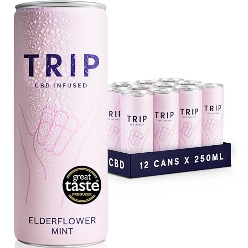 TRIP CBD Drink, Sparkling Elderflower Mint Fizzy Drink, Low Calorie, Vegan, Stress & Anxiety Relief, 250 ml (Pack of 12)