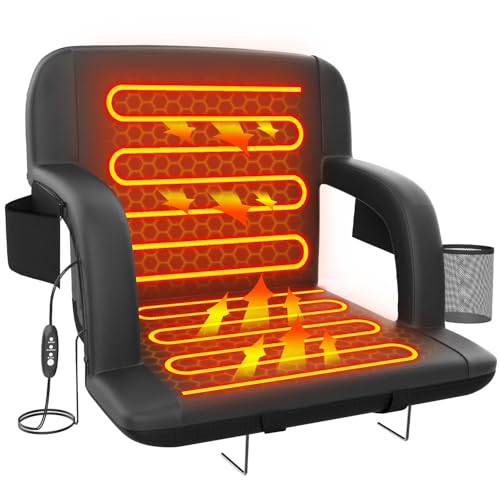 Suteck Dual-Side Heated Stadium Seat with Back Support, 25' Wide Cushion, Foldable Bleacher Chair...