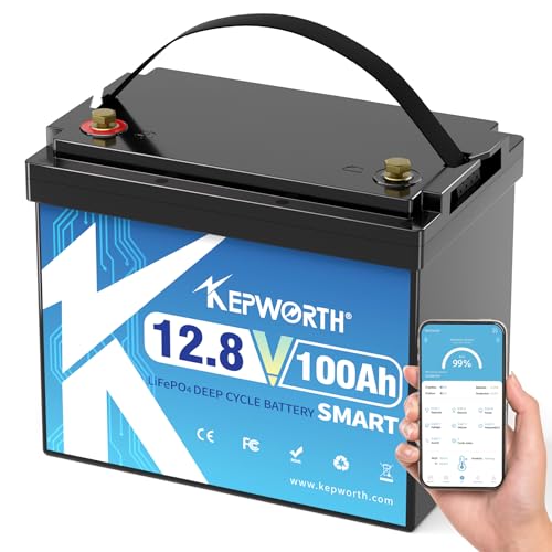 KEPWORTH 12.8V 100Ah LiFePO4 Battery Bluetooth, Deep Cycle Lithium Batteries with Built-in 100A BMS...