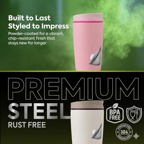 Image of EasySip Slider Insulated Stainless Steel Coffee Tumbler, Reusable Hot & Iced Coffee Travel Mug, Leak-Proof BPA-Free Cup (Ivory, 20 oz)