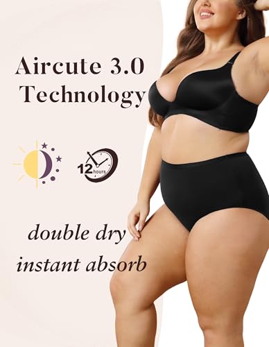 Image of AIRCUTE Washable Urinary Incontinence Protective Underwear for Women Leak Proof Absorbent Reusable Panties 60ML 1 Pack (Black, 2X-Large)