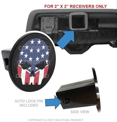 Custom Class 3 Tow Hitch Receiver 2" Insert Plug Truck & SUV - USA Flag Skull G Style-9856-6778