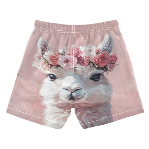 DOMIKING Floral Alpaca Toddler Boys' Swim Trunks Mesh Lining Swim Shorts for Hiking Swimming Adjustable Waist 2T2