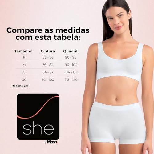 Kit 04 Calcinhas Boyshort Sem Costura Microfibra Feminina Adulto She | 1 Preto - 1 Branco - 1 Rosa -