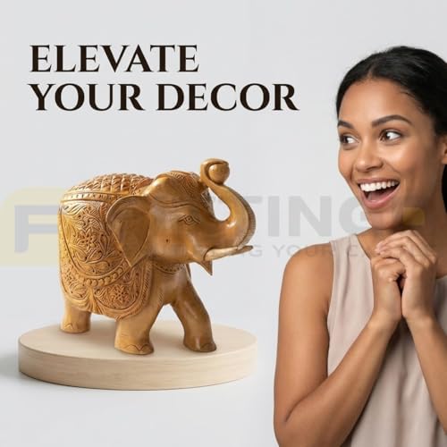 Image of EL05 Temple Elephant Statue 6 Inch Premium Handcrafted Kadam Wood Elephant Idol with Left Leg Forward for Home Mandir Pooja & Living Room Decor Office Traditional Indian Gifting - Pack of 1