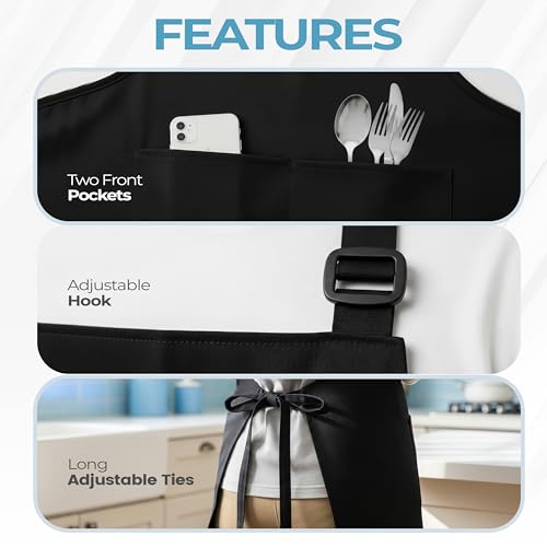 Utopia Kitchen 4 Pack Bib Apron, Adjustable with 2 Pockets, Water and Oil Resistant, Kitchen Cooking Unisex Chef Apron for Women Men, Black - Thumbnail 4