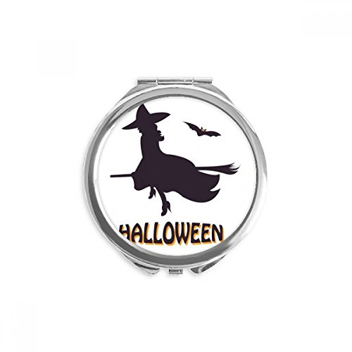 Miroir de poche Halloween sorcières et balais rond 6,6 cm