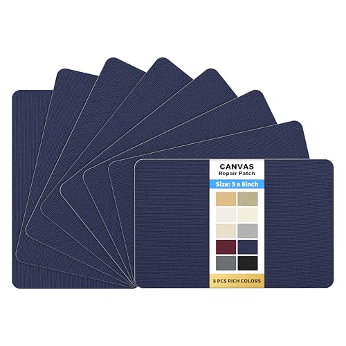 KING MOUNTAIN Canvas Repair Patch 5×8 Inch 8 Pcs Self-Adhesive Waterproof Fabric Patch for Sofas, Tents, Furniture,Tote Bags, Car Seats (Dark Blue)