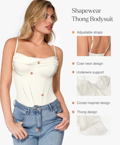 Image of Popilush Bodysuits for Women Tummy Control Shapewear Corset Tops