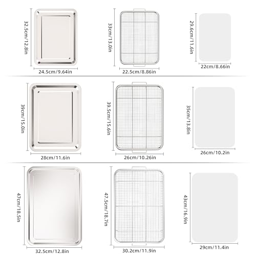 Air Fryer Basket for Oven, 3 Set Stainless Steel Oven Air Fryer Basket and Tray with 90 PCS Parchment Papers, OPENICE Air Fryer Pans and Crisper Tray - 18.7