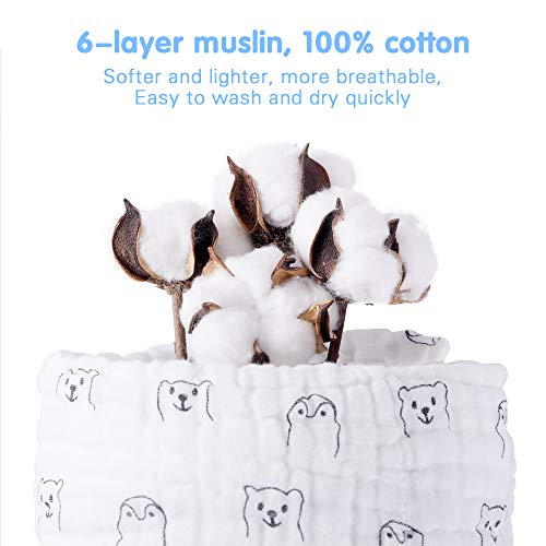 Akk Baby Baby Muslin Bath Towels, Super Soft Cotton Receiving Blanket For Baby's Delicate Skin, 2 Pack 37X37 Inches White, Upgrade 6 Layers Thick Cotton Baby Bath Towel For Newborns Boy Girl #TOP5