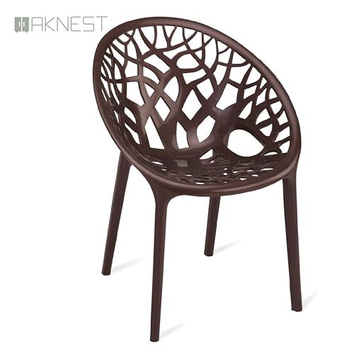 Image of Oaknest Neelkamal Crystal Plastic Chair - Stylish Tree-Design Backrest, Lightweight & Durable for Home, Garden & Patio (Weather Brown), Set of 1 Piece