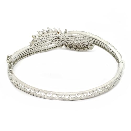 Image of ZENEME Rhodium-Plated Silver Toned American Diamond Studded Contemporary Kada Bracelet For Girls and Women