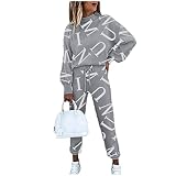 Jogginganzug Damen Lang Sexy Sportanzug 2 Teilig Traingsanzug für Frauen Freizeitanzug Fitness Kapuzenpullover Sportbekleidung Streetwear Pullover Jogginghose Sportswear Set Bekleidungsset Outfit